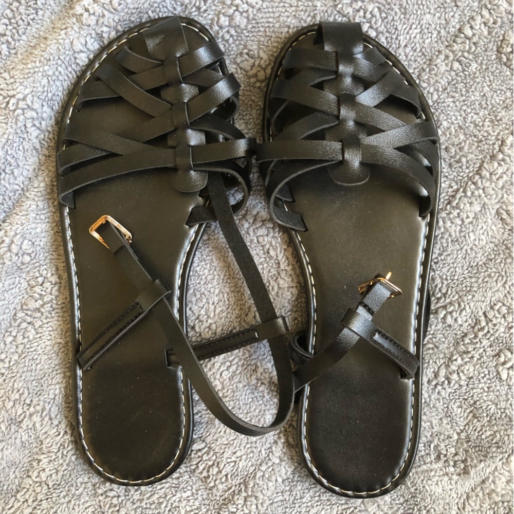 Black Strappy Woven Sandals